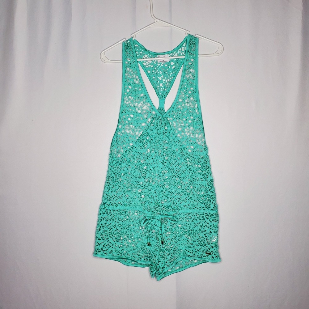 Beach Bunny Swimwear Sheer Romper Small Mermaid Aqua Green Mesh Lace Beach Cover
